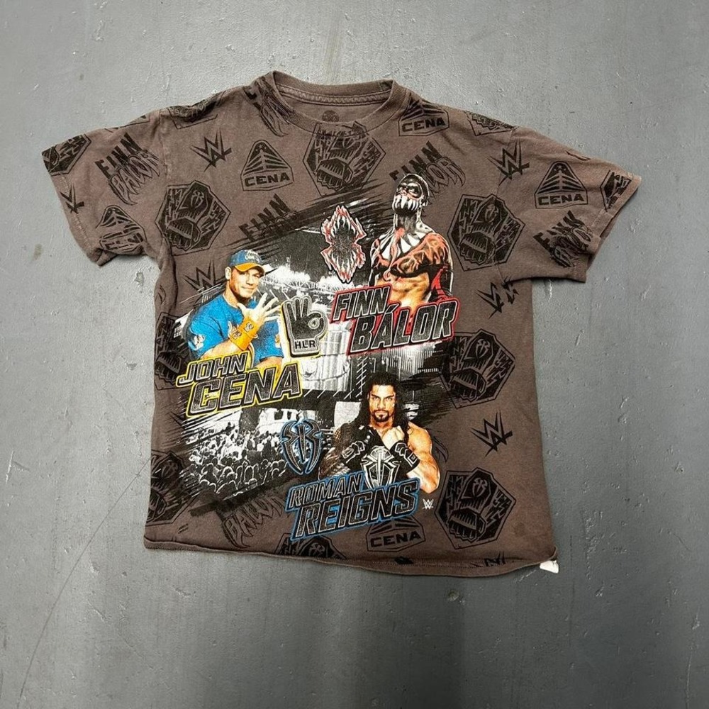 Y2K youth size WWE wrestling John Cena Roman Reigns all over print Tshirt